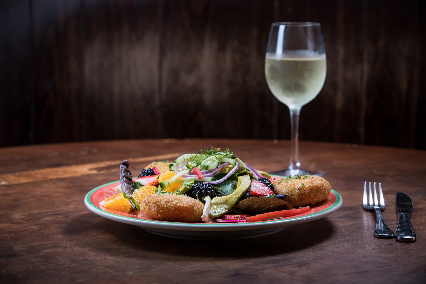 food with glass of wine